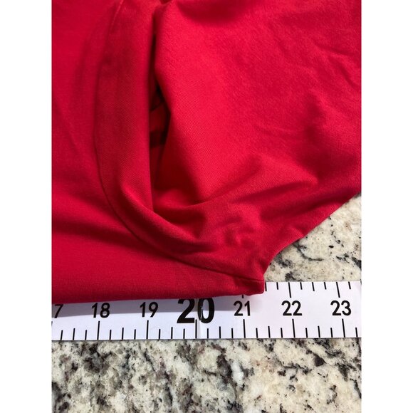 Distinct Red Tunic Top Large Lace Trim 3/4 Sleeve Split Neck Blouse Boho Chic - Picture 6 of 8